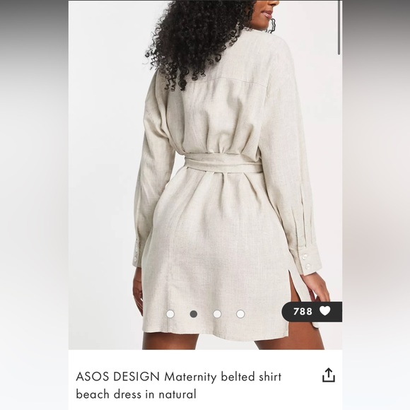 ASOS DESIGN Maternity belted shirt beach dress in natural - Picture 2 of 4